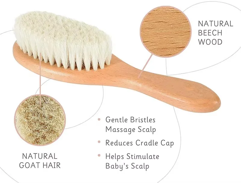 Custom Natural Wool Brush Wooden Baby Hair Brush Detail 6