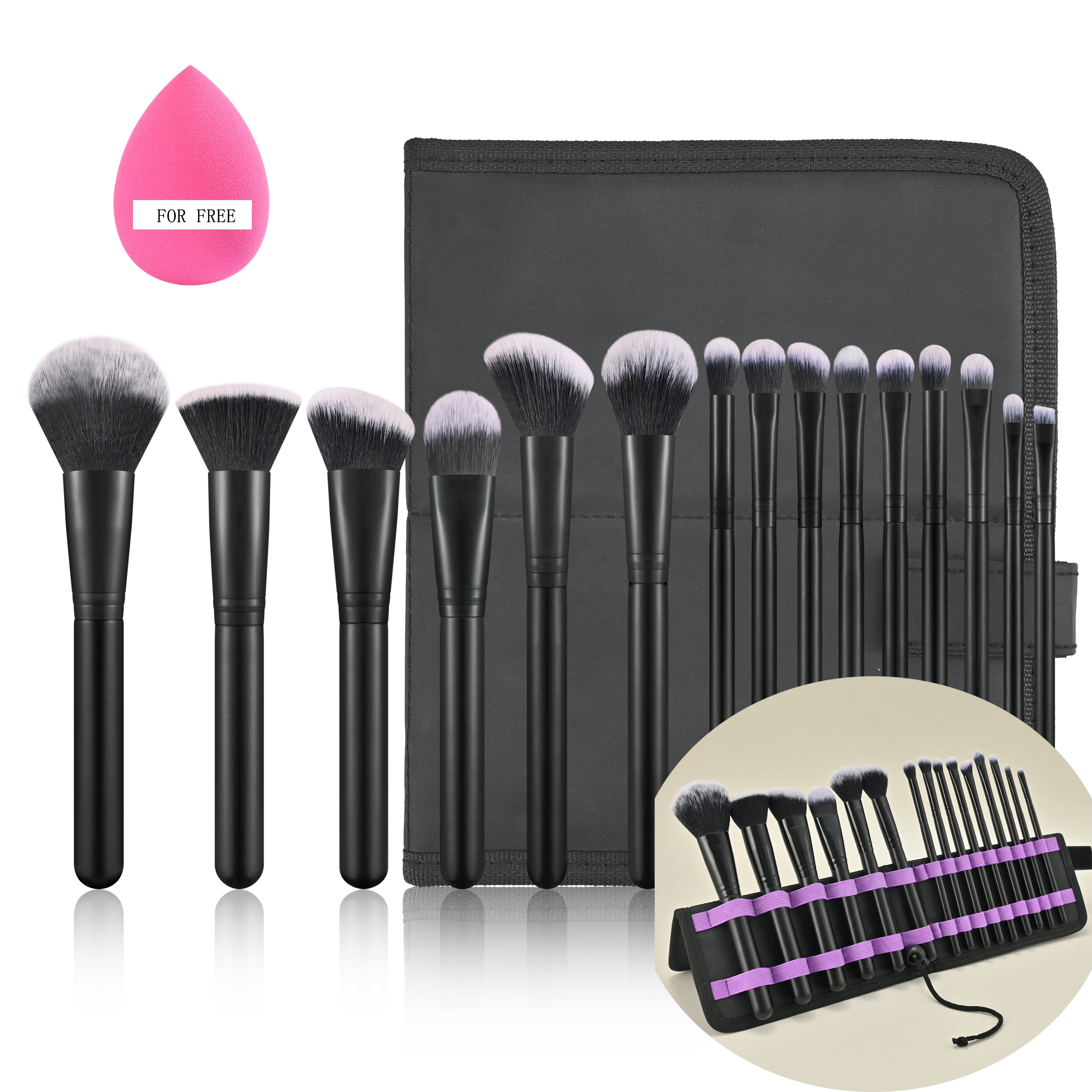 Wholesale 15pcs Makeup Brush Set Black Synthetic Makeup Brushes Private Label Make up Brushes