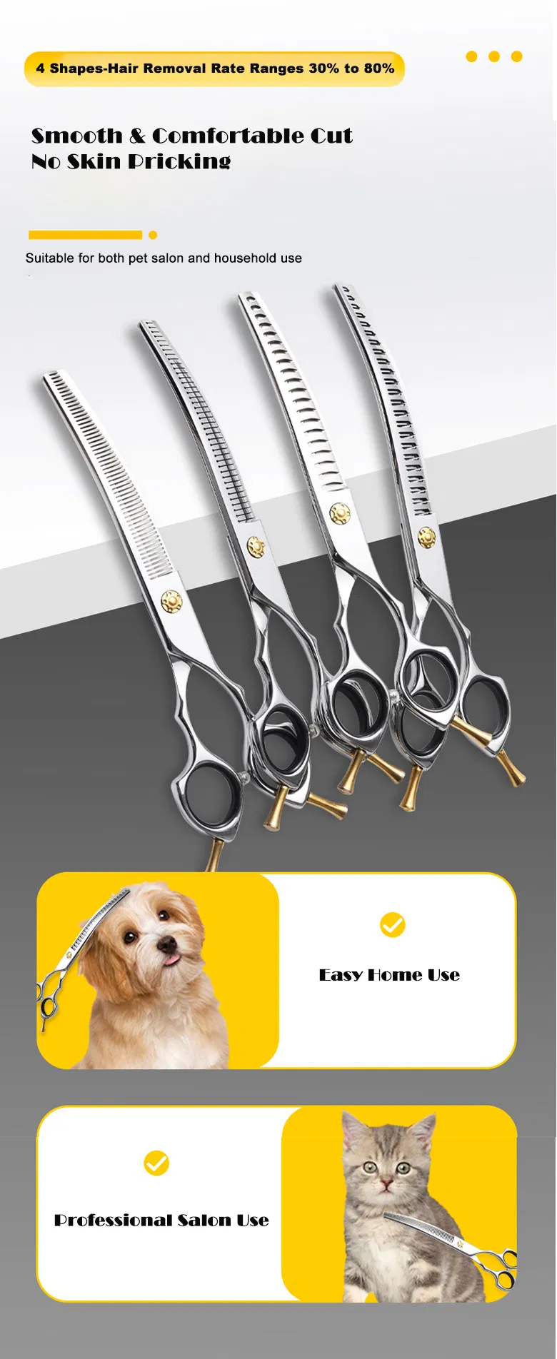 Japan 440c Curved Stainless Steel Pet Grooming Scissor Shear Set