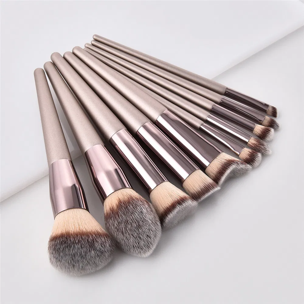 10PCS Champagne Gold Makeup Brushes Set for Cosmetic Foundation Powder Eye Shadow Kabuki Make up Brush Beauty Tool