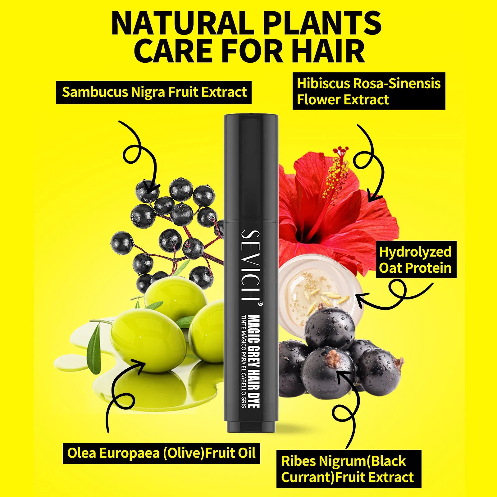 20ml Magic Grey Hair Concealer OEM Natural Olive Oil Root Touch up Black Hair Dye Color Brush Pen for Hair Loss