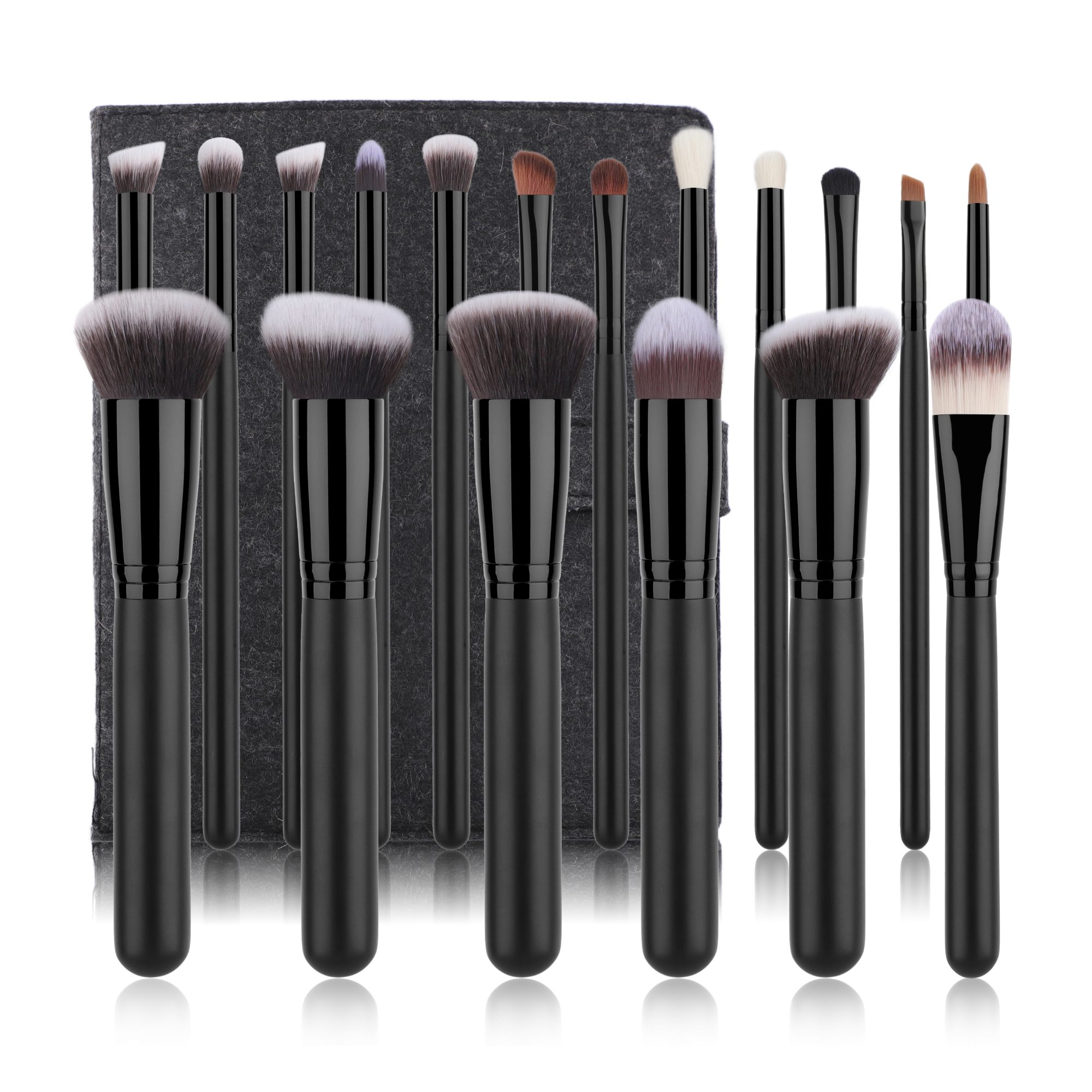 HMU Rich Stock 18pcs Black Make up Brushes Vegan Synthetic Hair Wood Handle Custom Private Label Cosmetics Makeup Brush Set