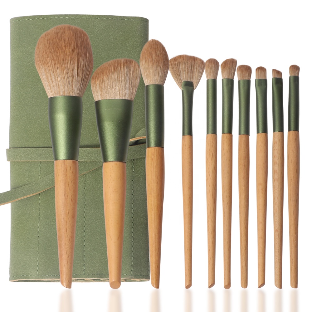 2022 Synthetic Cute Low Moq Green Complete Makeup Artist With Bag Vegan Custom Logo High Quality Professional Makeup Brush Set