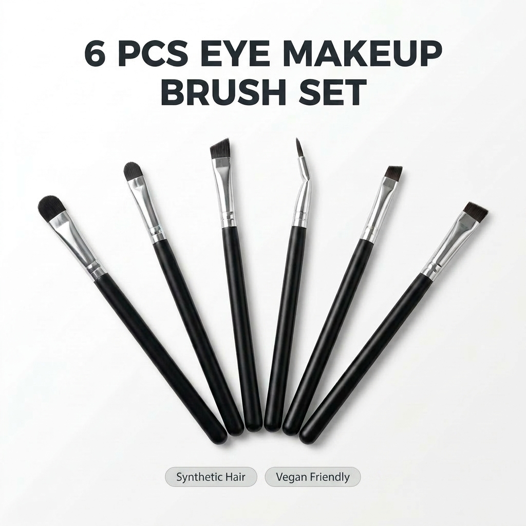 6 Pcs Eye Makeup Brush Set Synthetic Hair Eyeshadow Blending Eyeliner Crease Shader Brushes Vegan Makeup Tools