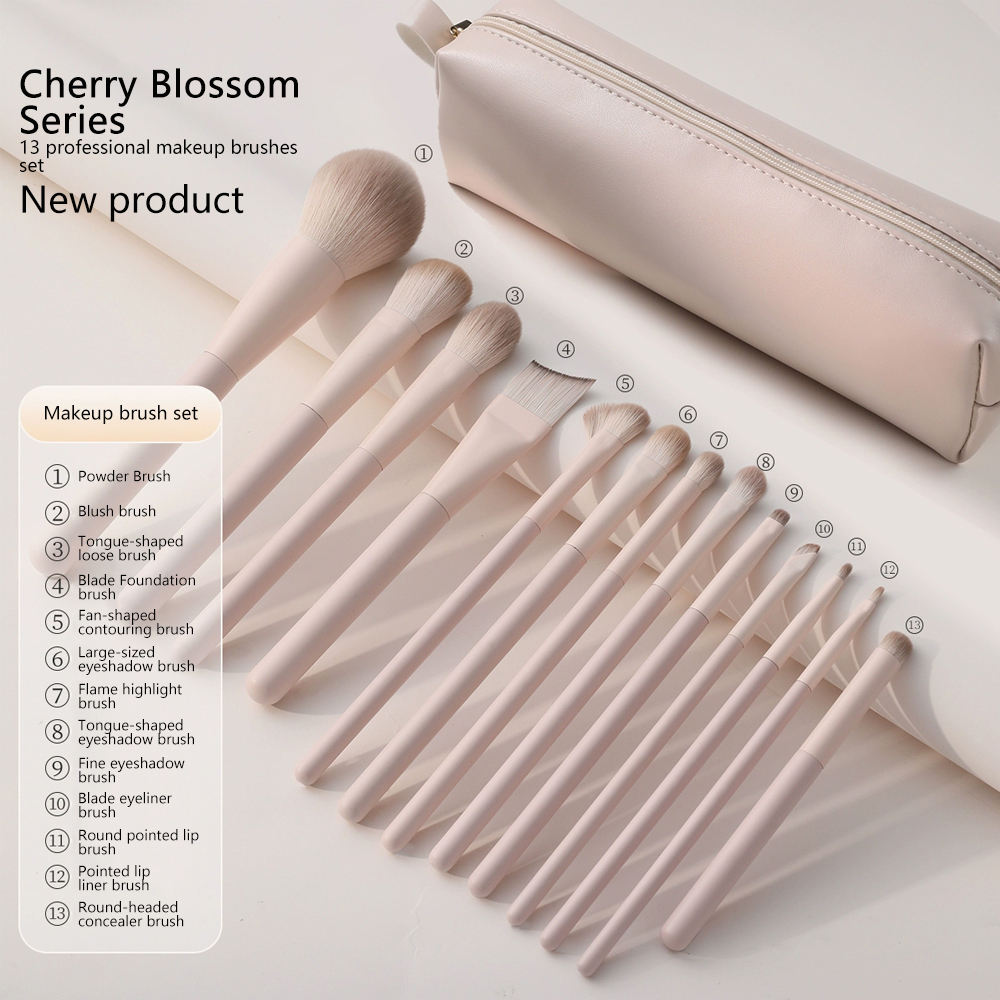 Pink New 13PCS Vegan Synthetic Bristles Professional Plastic Handle Travel-Friendly Face &amp; Eyelash Concealer Makeup Brush Set