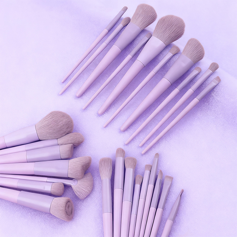 Custom Logo Kabuki Ecofriendly 28-Piece Soft Synthetic Hair Purple Wood Handle Face Makeup Brushes Professional Brand Dresser