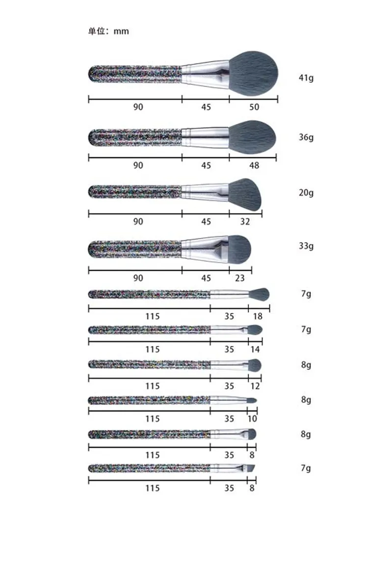 10 PC Colorful Floating Sequins Foundation Blending Blush Eyeliner Face Powder Beauty Makeup Brush Plastic Women's Fashion Makeup Brush Set
