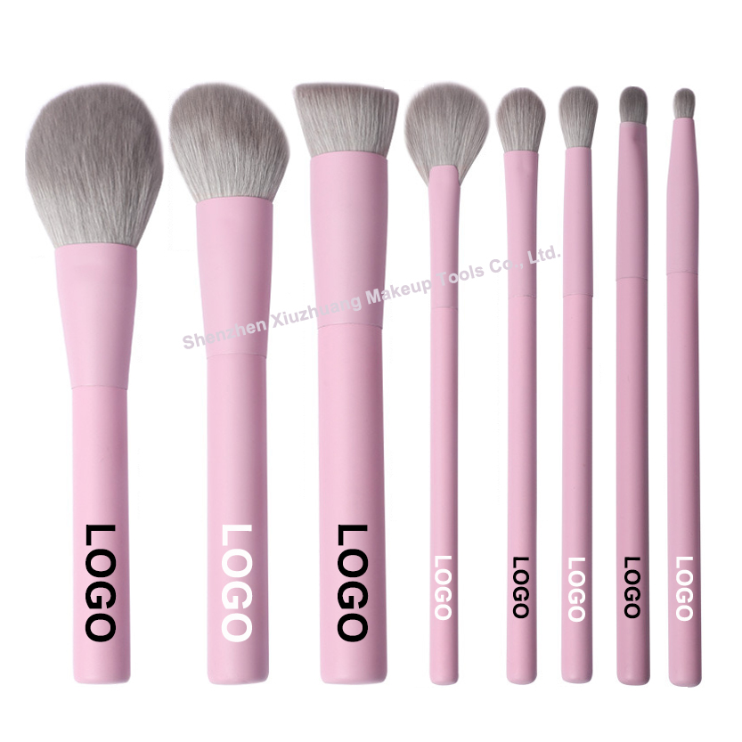 2023 Make up Vegan 8 Pcs Eco Friendly Wooden Pink Synthetic Private Label Luxury Custom Logo High Quality Makeup Brush Set