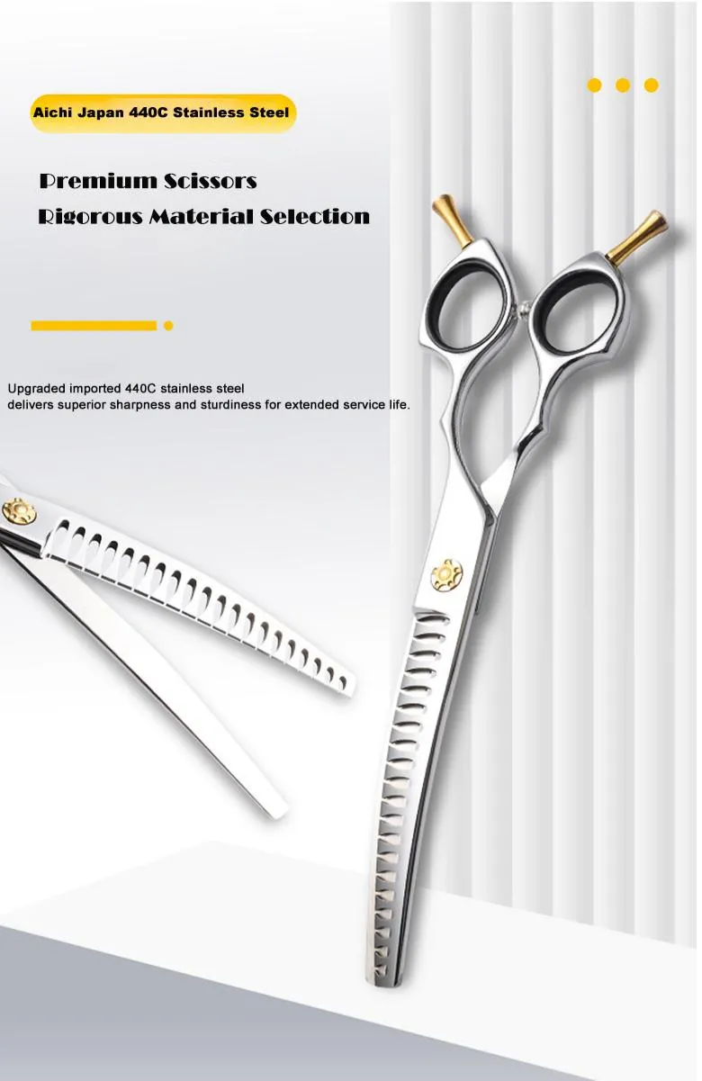 Japan 440c Curved Stainless Steel Pet Grooming Scissor Shear Set