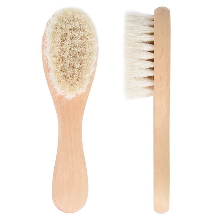 Custom Natural Wool Brush Wooden Baby Hair Brush, High Quality Brushes Set Newborns Gift