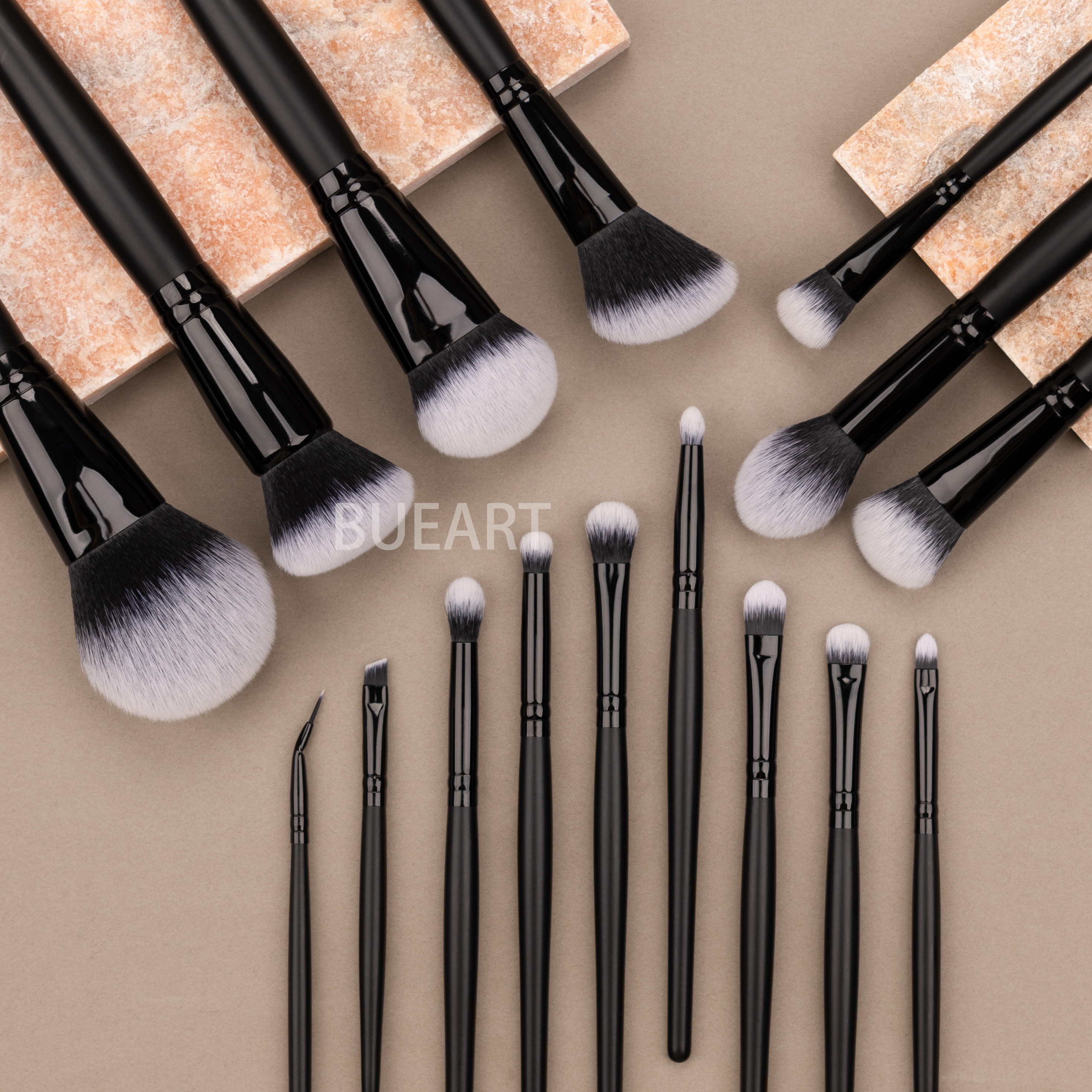 DailyQueen ELF 16pcs High Quality Matte Black Wood Handle Nano Hair Concealer Brushes High Quality Custom logo