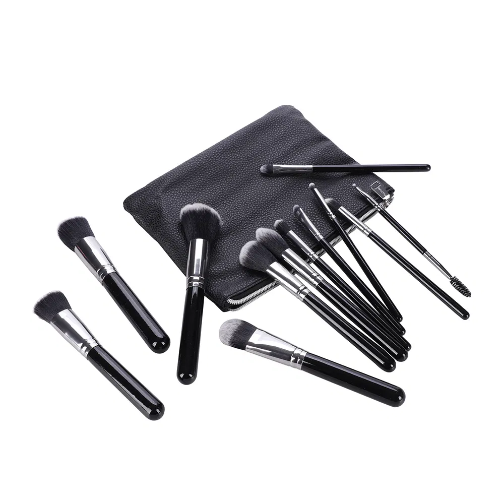 Beautichen 15PCS Professional Black &amp; Silver Makeup Brush Set with Zipper Bag – Premium Synthetic Bristles – Portable Full Cosmetic Brush Kit