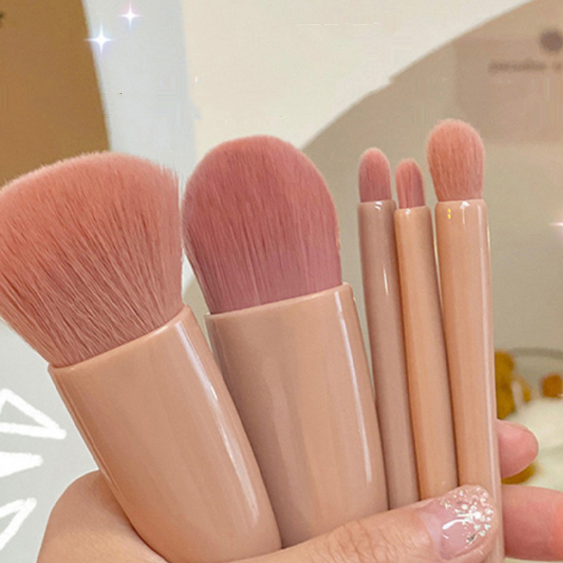 Wholesales Private Label Mini 5-piece Portable Home Use/Travel Makeup Brush Set With Mirror Affordable Beauty Tools for Students