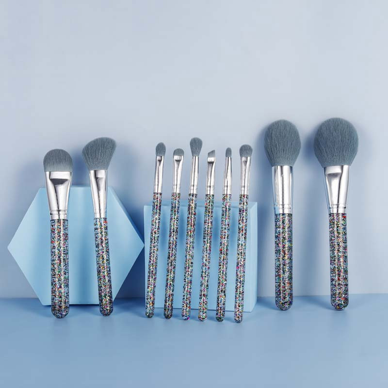 10 PC Colorful Floating Sequins Foundation Blending Blush Eyeliner Face Powder Beauty Makeup Brush Plastic Women's Fashion Makeup Brush Set