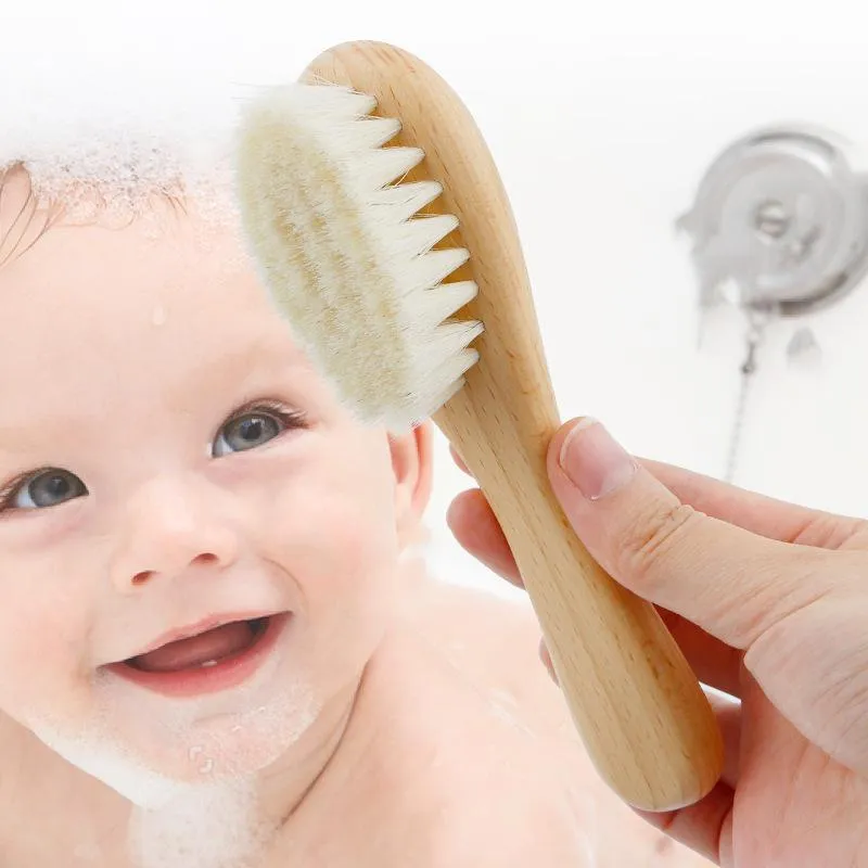 Custom Natural Wool Brush Wooden Baby Hair Brush Detail 1