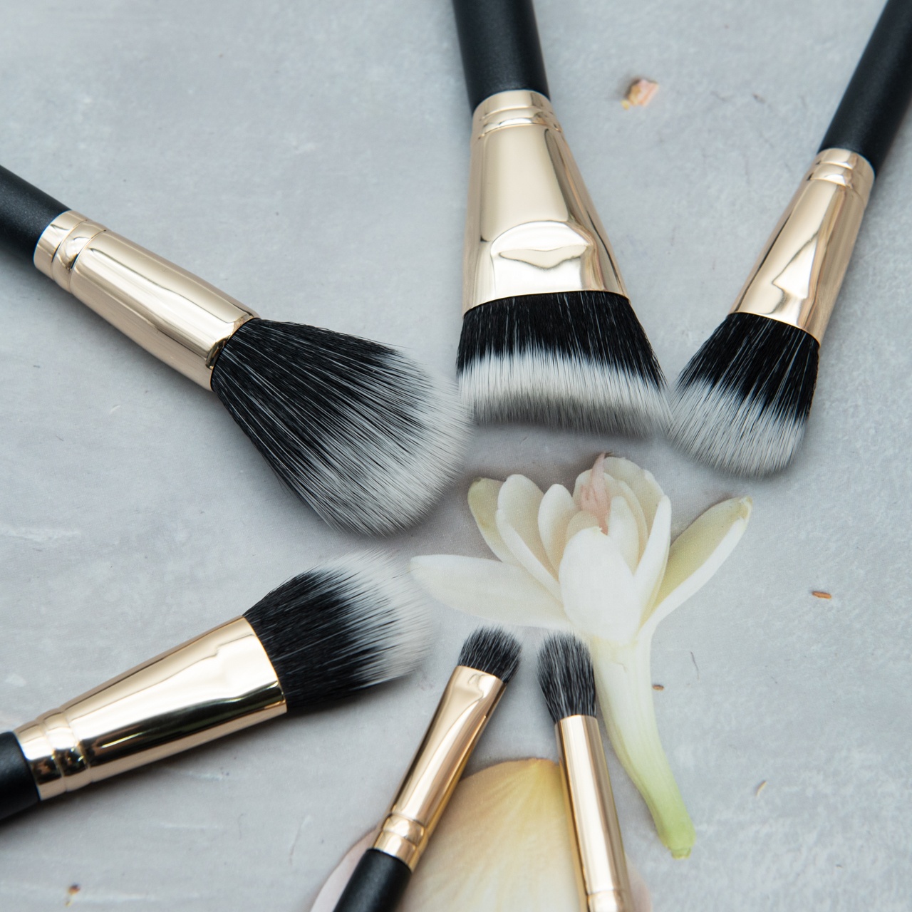 Professional 6-Piece Makeup Brush Set Dual Fiber Black Wood Handle for Airbrushed Power Foundation Blush Shadow Application