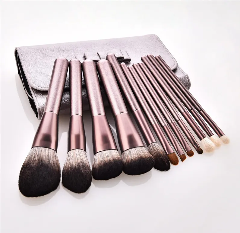 12PCS Vegan Makeup Cosmetic Brush Set with Folding Bag