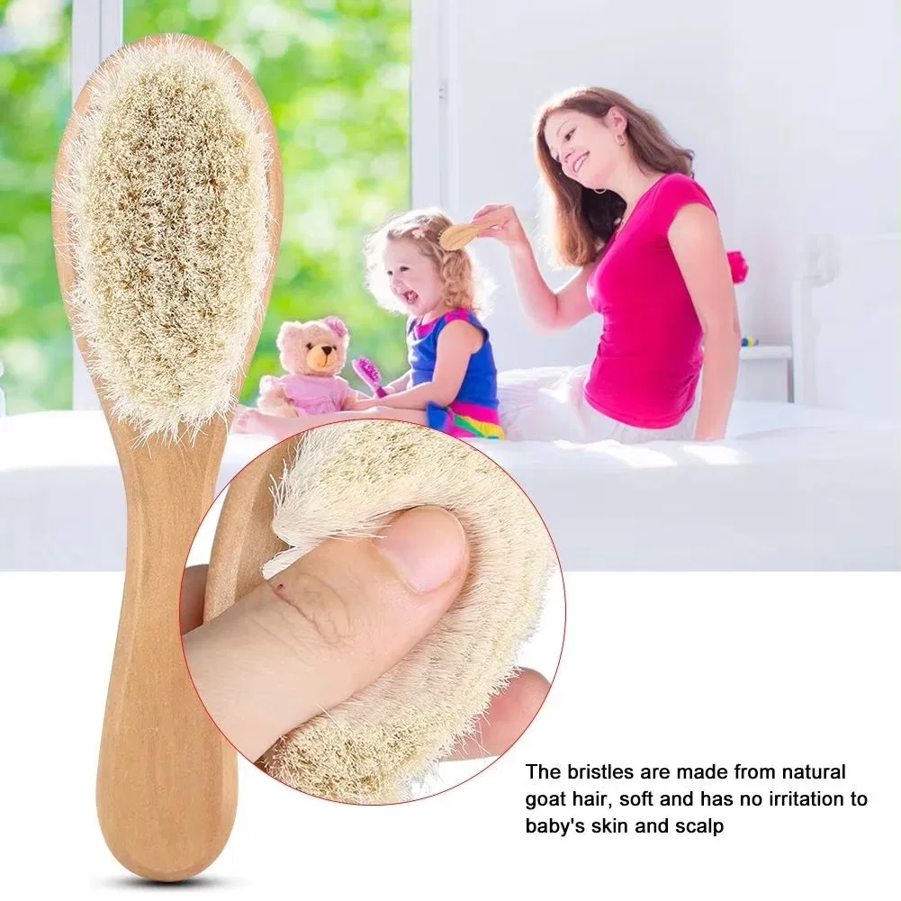 Custom Natural Wool Brush Wooden Baby Hair Brush Detail 8