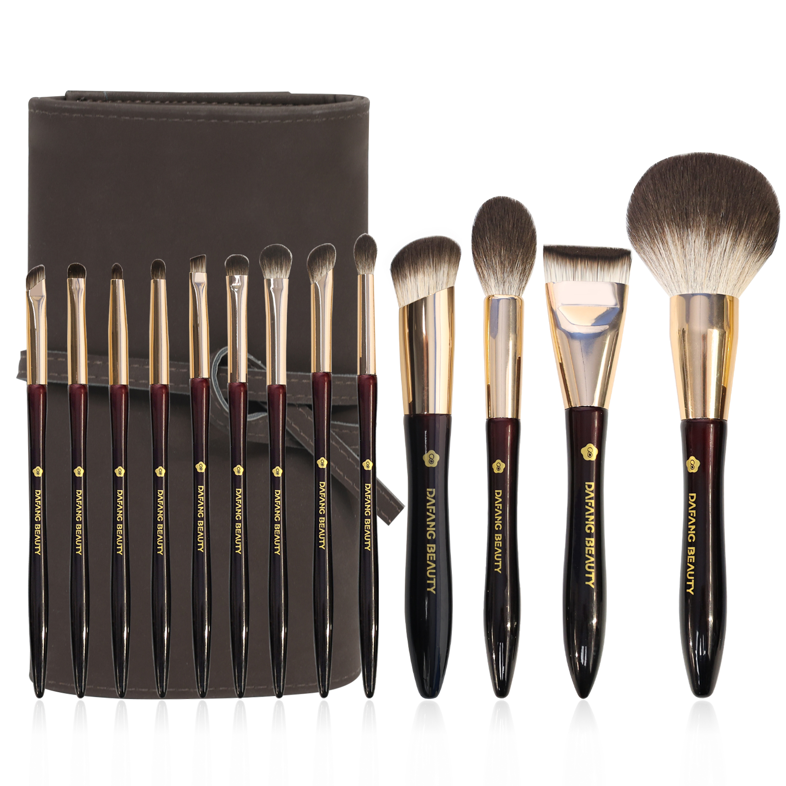 2025 Hot Selling Deep Burgundy Private Label Wooden Vegan Travel Luxury High Quality Custom Professional 12Pcs Makeup Brush Set