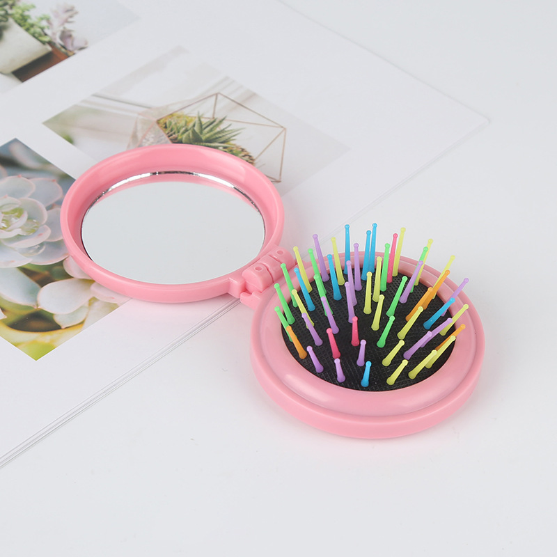 New Makeup Comb Hair Brush PRO Styling Tool Portable Mini Folding Hair Comb Airbag Massage Round Travel Hair Brush with Mirror