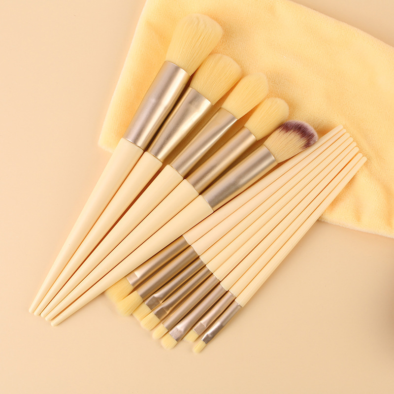 13 Sijiqing Face Makeup Brush Set Synthetic Fibre Bristles Plastic Handle Full Set Includes Flannel Bag Four Seasons Green Model