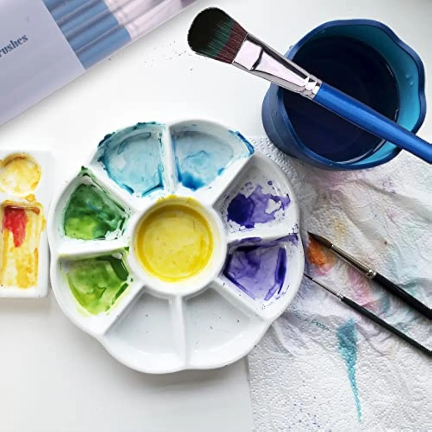 Oval Blending Brushes for Acrylic Painting with Short Wooden Handle