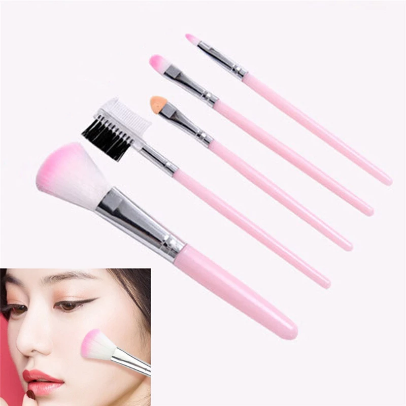 5pcs/set Professional Pink Makeup Brushes Set Smudge Eyeshadow Eyeliner Eyebrow Brush Lip Make up Brush Kit