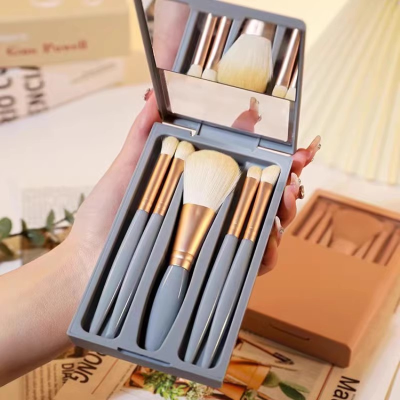 5pcs Travel Portable with Mirror Multi-function Loose pink Brushes Set Professional Beauty Tools Brush with Package