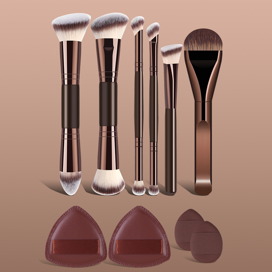 Dual-Ended Eye Makeup Brush Set with Triangle &amp; Finger Puffs | OEM Private Label Beauty Tools