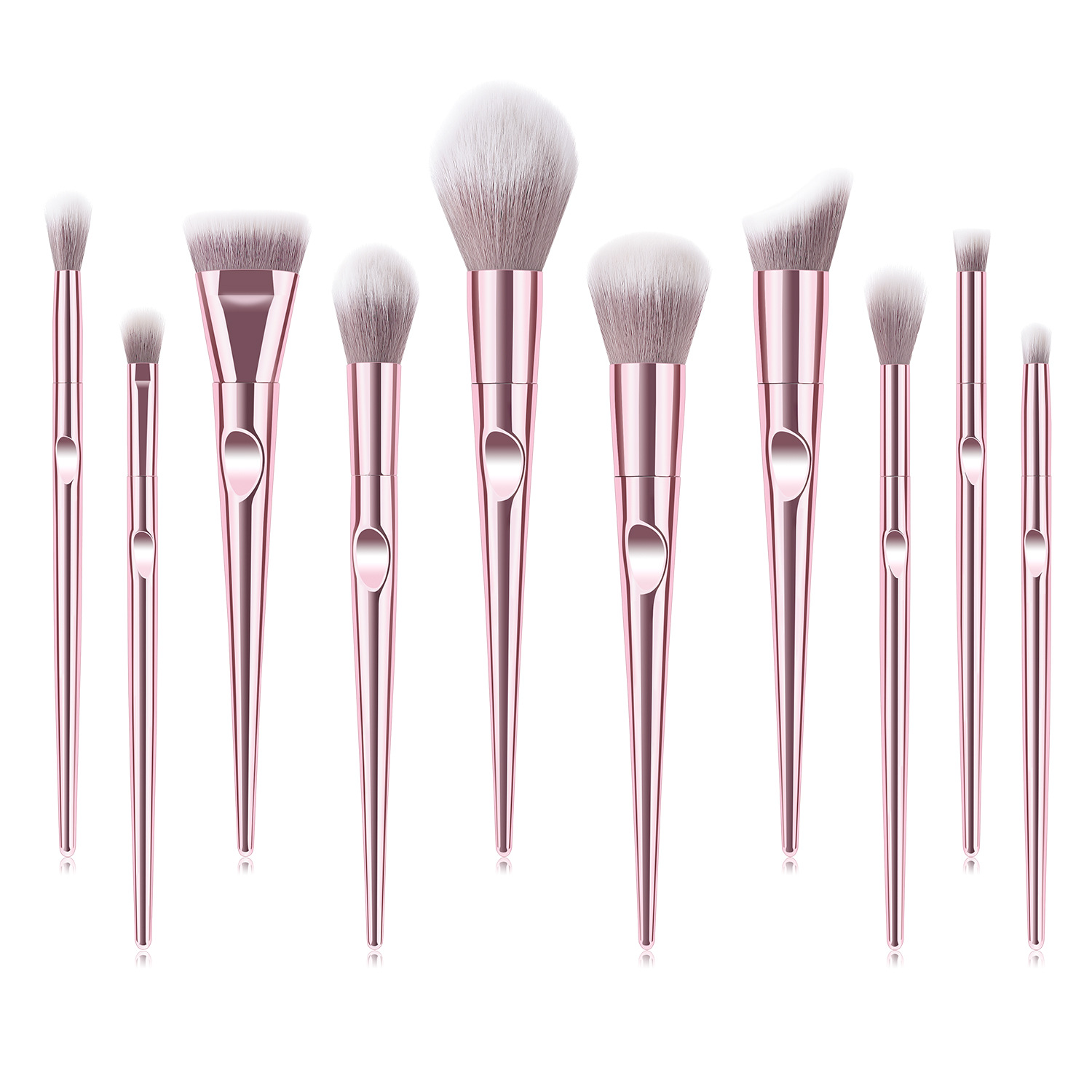 High Quality 10pcs PRO Premium Synthetic Silky Soft Face Makeup Brush Set Fan Foundation Concealer Brushes Compatible Custom