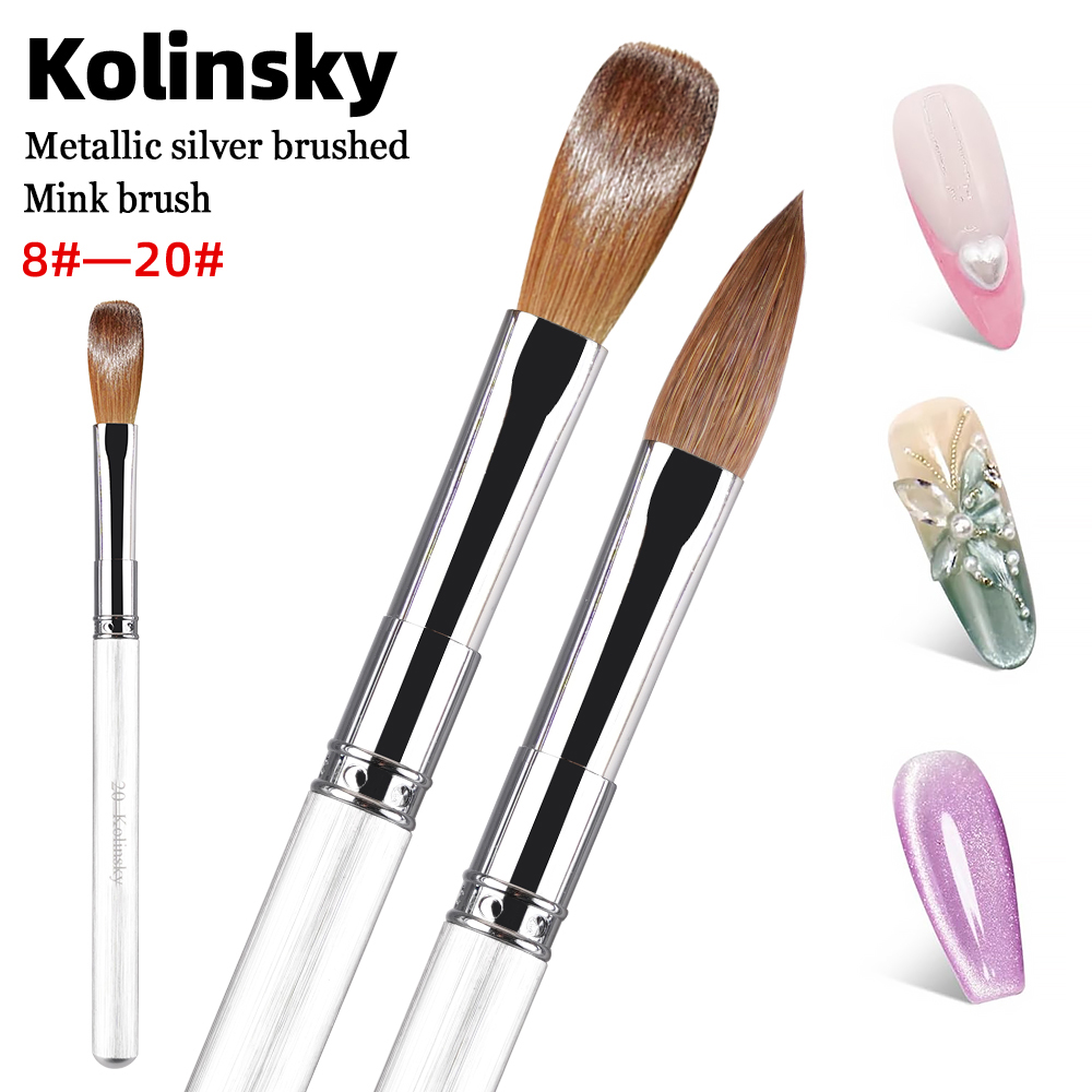 Nail Brush 100% Kolinsky Metal Handle Silicone Art Dotting Nail Brush Set Painting UV Gel Nail at Liner Brush Nagelburste