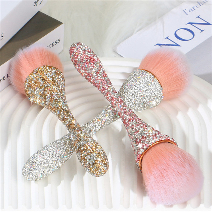 Bling Crystal Rhinestone Diamond Portable Inlaid Blusher Soft Hair Nail Eyebrow Brush for Makeup Loose Powder Cosmetic Set