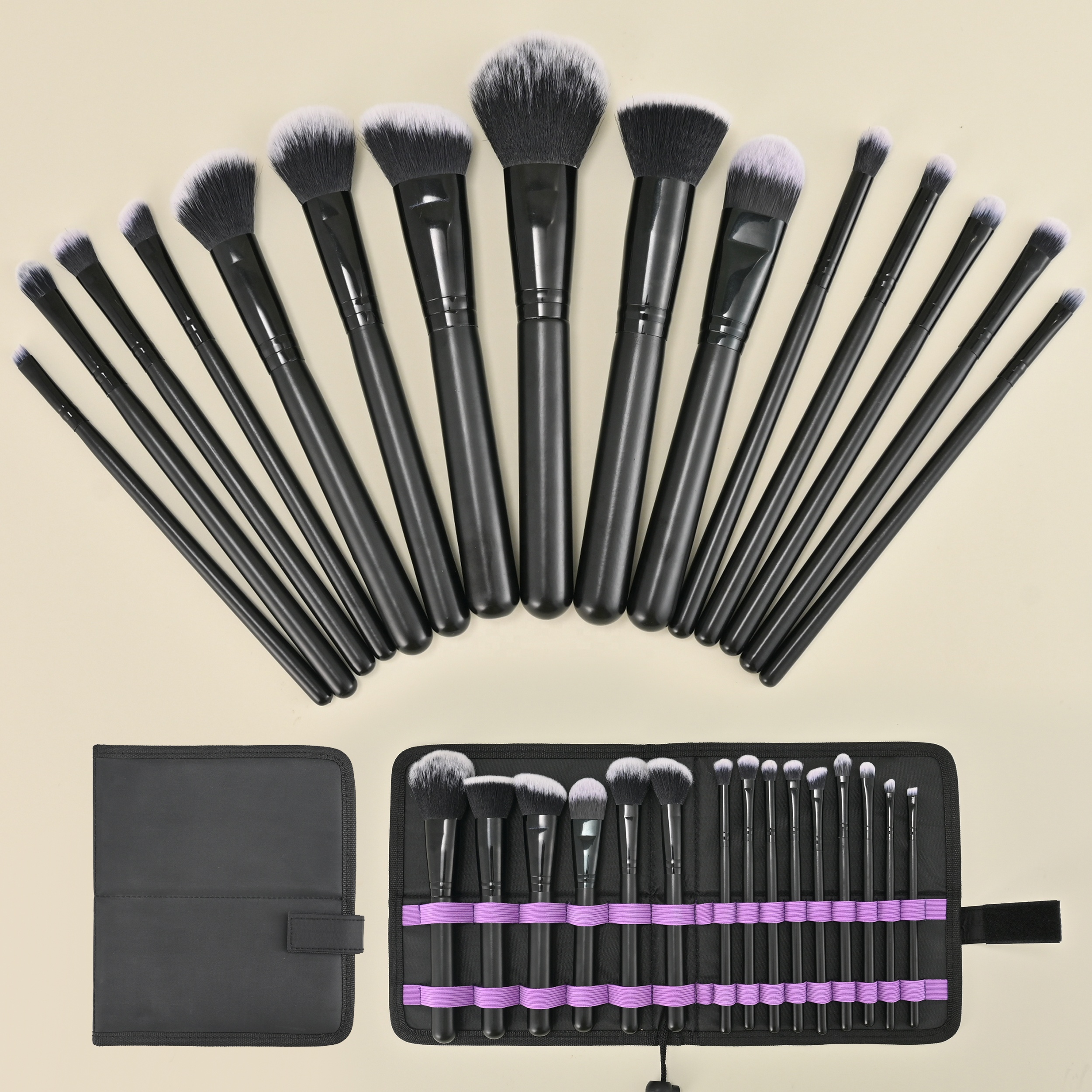 Wholesale 15pcs Makeup Brush Set Black Synthetic Makeup Brushes Private Label Make up Brushes