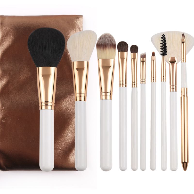 New Trending 10PCS Synthetic Kabuki Cosmetics Foundation Blending Blush Eyeliner Face Powder Makeup Brush Set