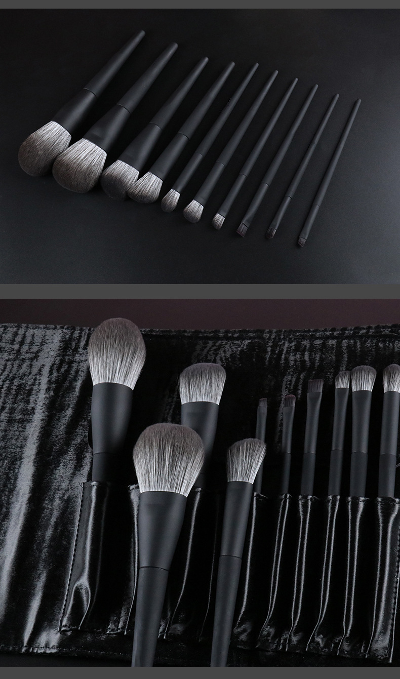 High Quality Professional 10pcs Black Makeup Brush Set Wood Handle Face Powder Foundation Shadow Concealer Makeup Brushes