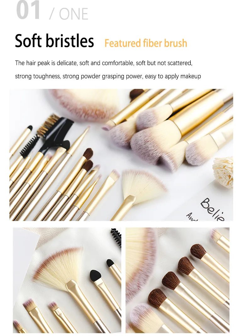 24 PCS Gold Soft Synthetic Hair Eyeliner Blending Eyebrow Brush Mascara Brush Cosmetic Beauty Makeup Brush Set