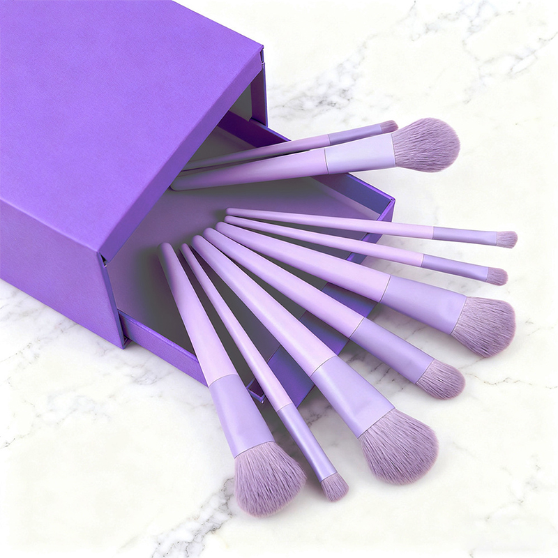 Custom Logo Kabuki Ecofriendly 28-Piece Soft Synthetic Hair Purple Wood Handle Face Makeup Brushes Professional Brand Dresser