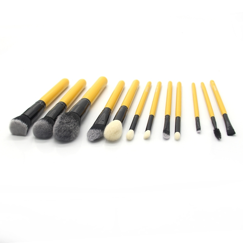 Yellow Makeup Brushes Set 12PC Face Eye Cosmetic Pen Artificial Hair Beauty Tool Make up Powder Blush Brushes Kit