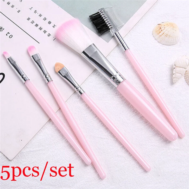 5pcs/set Professional Pink Makeup Brushes Set Smudge Eyeshadow Eyeliner Eyebrow Brush Lip Make up Brush Kit