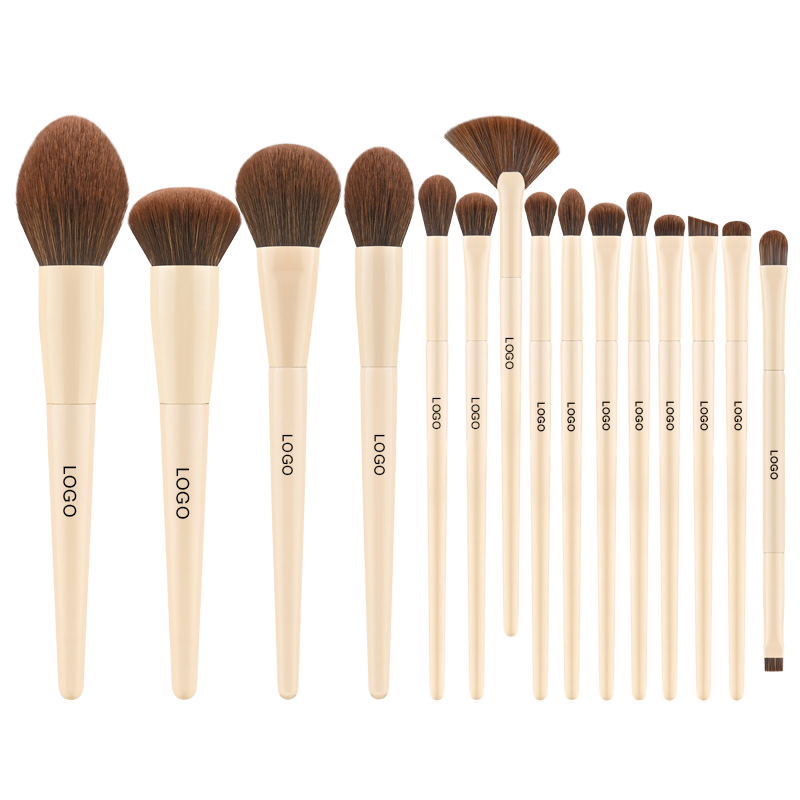Professional Kabuki Foundation Kit 15pcs High Quality Khaki Makeup Brushes Set with Wood Handle Custom Logo Face Use