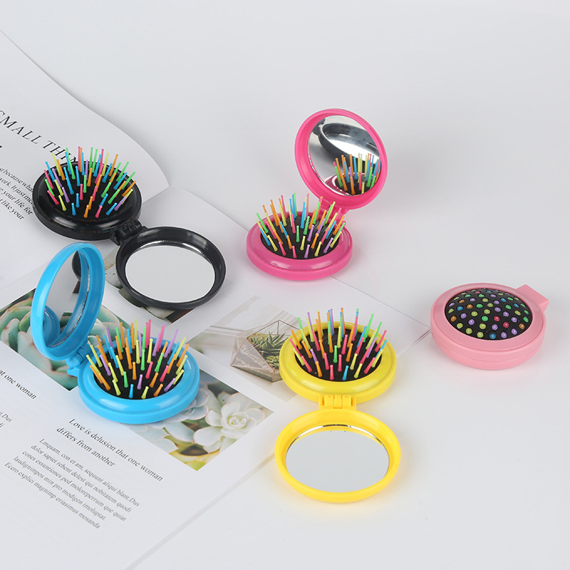 New Makeup Comb Hair Brush PRO Styling Tool Portable Mini Folding Hair Comb Airbag Massage Round Travel Hair Brush with Mirror