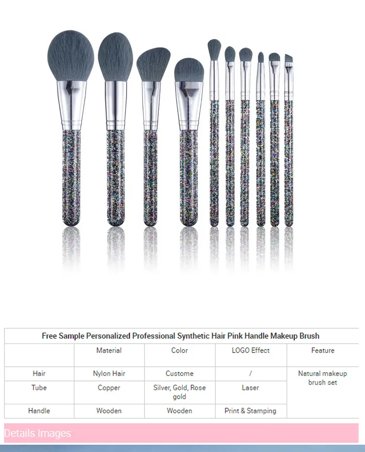 10 PC Colorful Floating Sequins Foundation Blending Blush Eyeliner Face Powder Beauty Makeup Brush Plastic Women's Fashion Makeup Brush Set