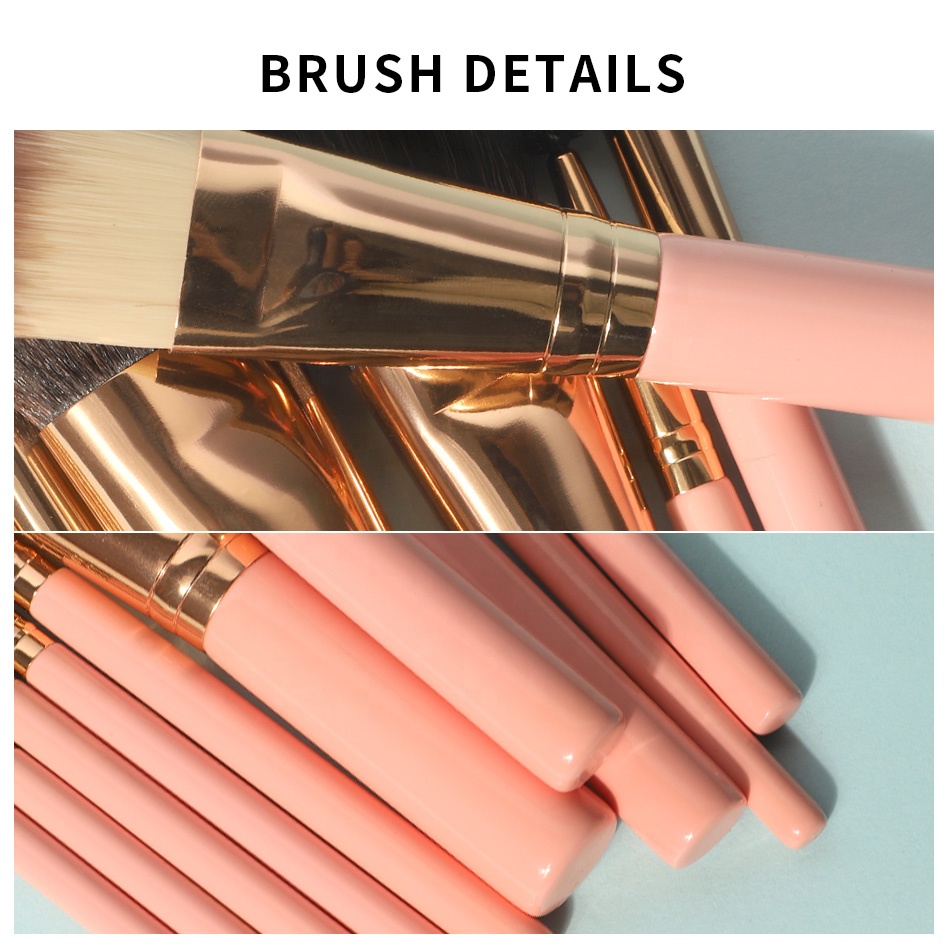 High Quality Travel Custom Logo 10pcs Vegan Makeup Brush Set Private Label Pink Eye Makeup Brushes with Eye Shadow