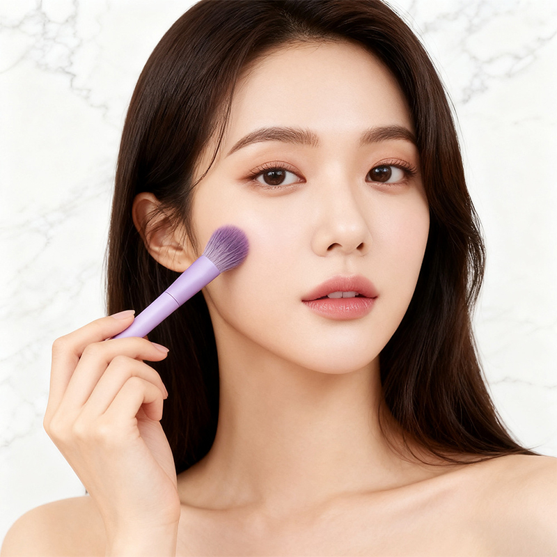 Custom Logo Kabuki Ecofriendly 28-Piece Soft Synthetic Hair Purple Wood Handle Face Makeup Brushes Professional Brand Dresser