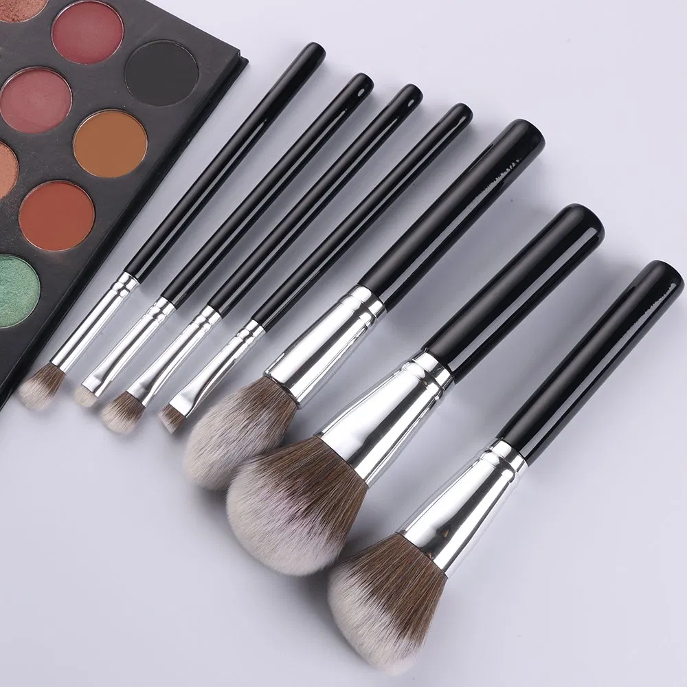 Customized OEM Manufacturer 7PCS Foundation Buffing Vegan Professional Private Label Black Makeup Cosmetic Brushes Set