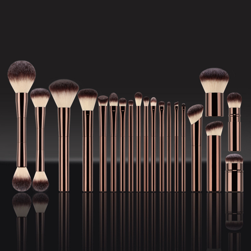 Complete 20-Piece Makeup Brush Set Loose Powder Eyeshadow Concealer Lip Brushes-Nylon Bristles Metal Handles Beauty Tool Kit