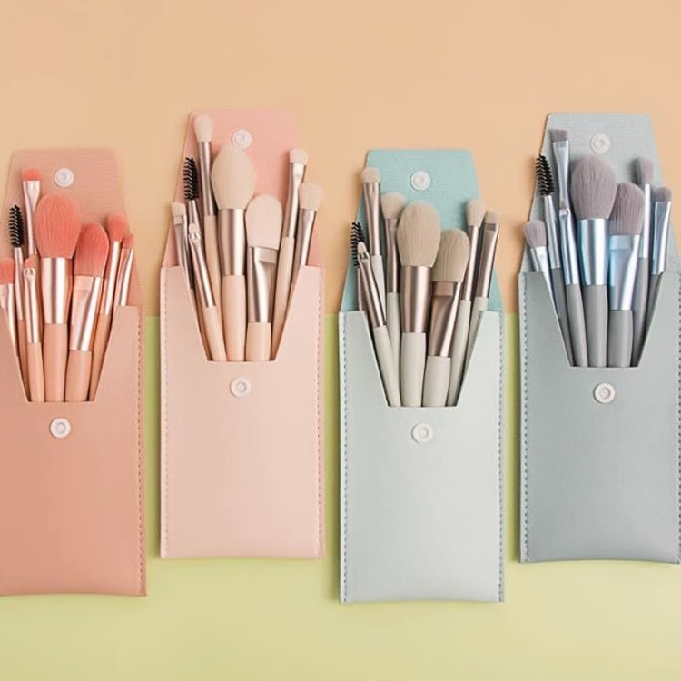 Lanson Wholesale Professional 8Pcs Travel Mini Makeup Brush With PU Bag