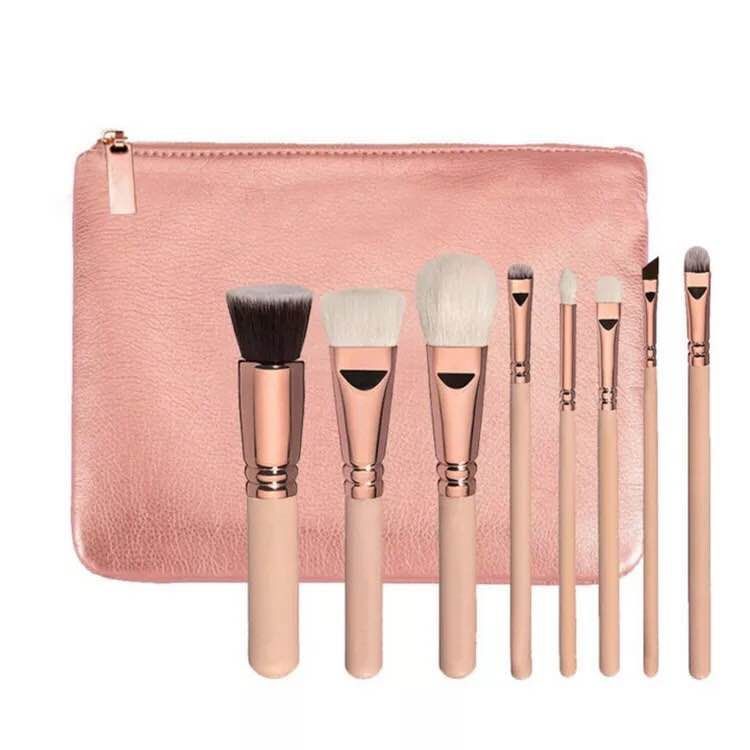 Professional Soft Hair Bristles Leather Pouch Wooden Handle Full Face Eye Cosmetic Custom Private Makeup Brush Set