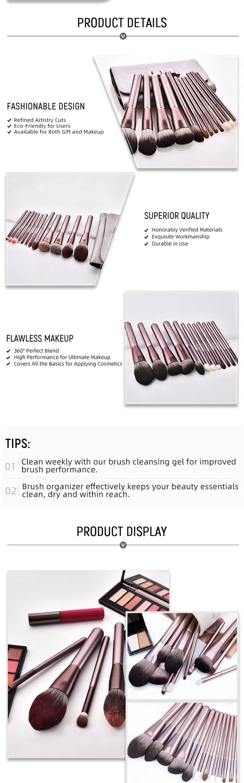 12PCS Vegan Makeup Cosmetic Brush Set with Folding Bag