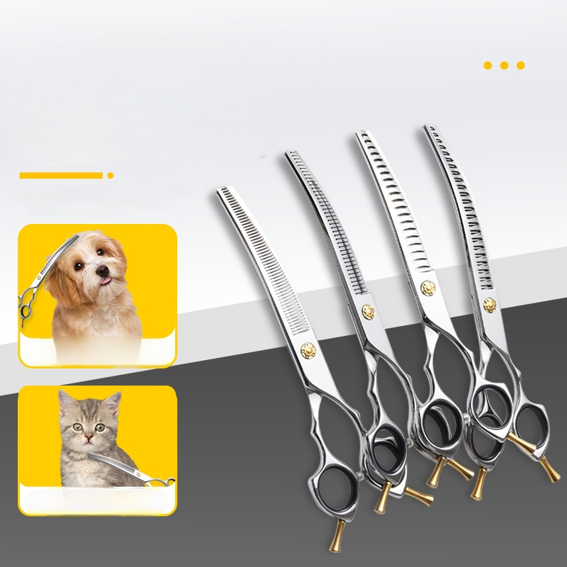 Japan 440c Curved Stainless Steel Pet Grooming Scissor Shear Set